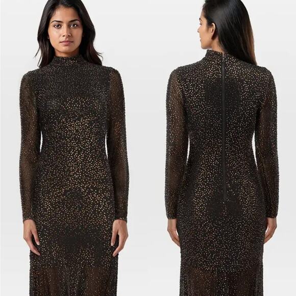 Alice and Olivia Delora Embellished Maxi Gown Black Dress Size 6 NWT - Picture 2 of 13